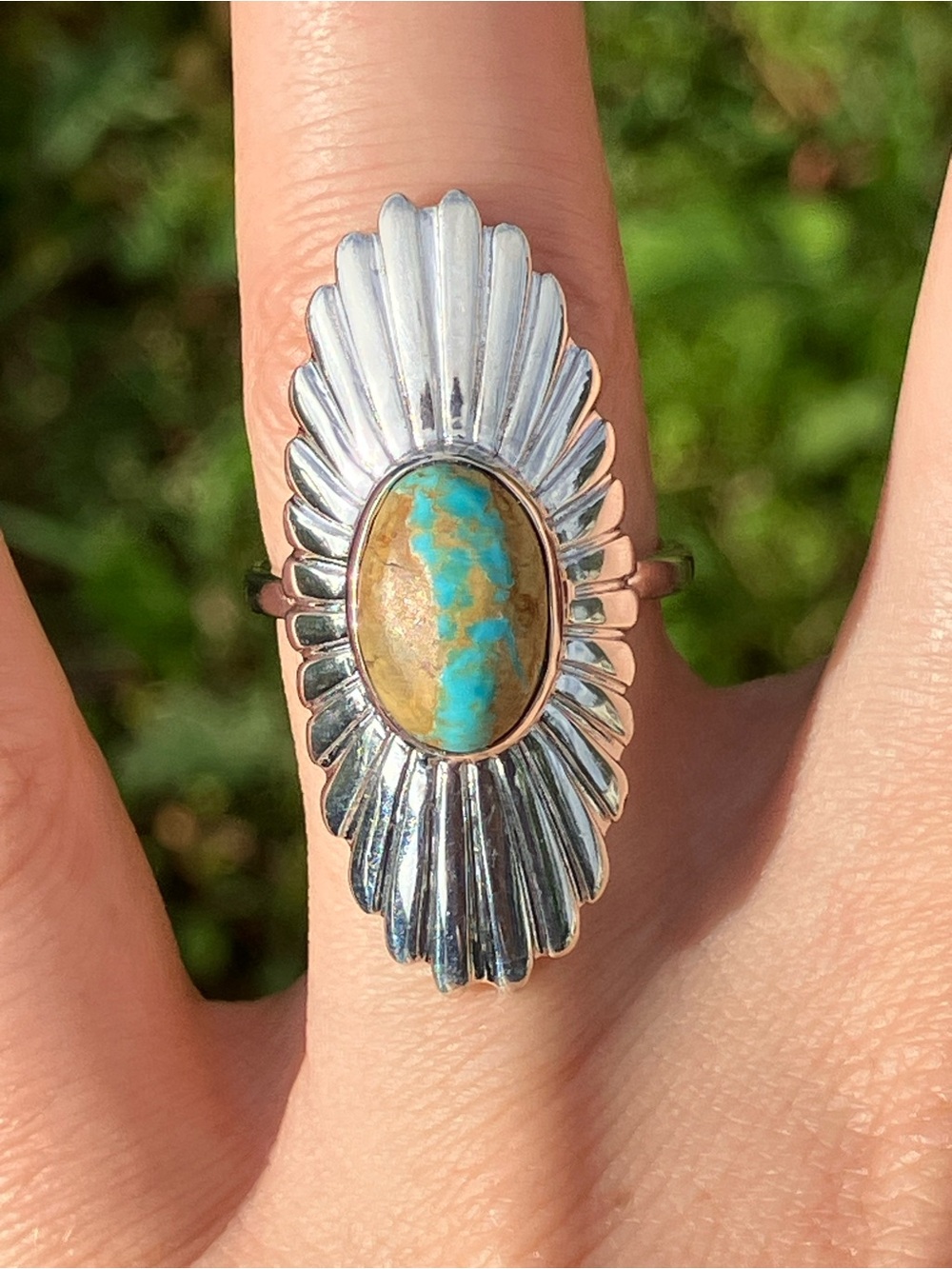 Natural Ribbon Turquoise Sterling Silver Ring Size 7